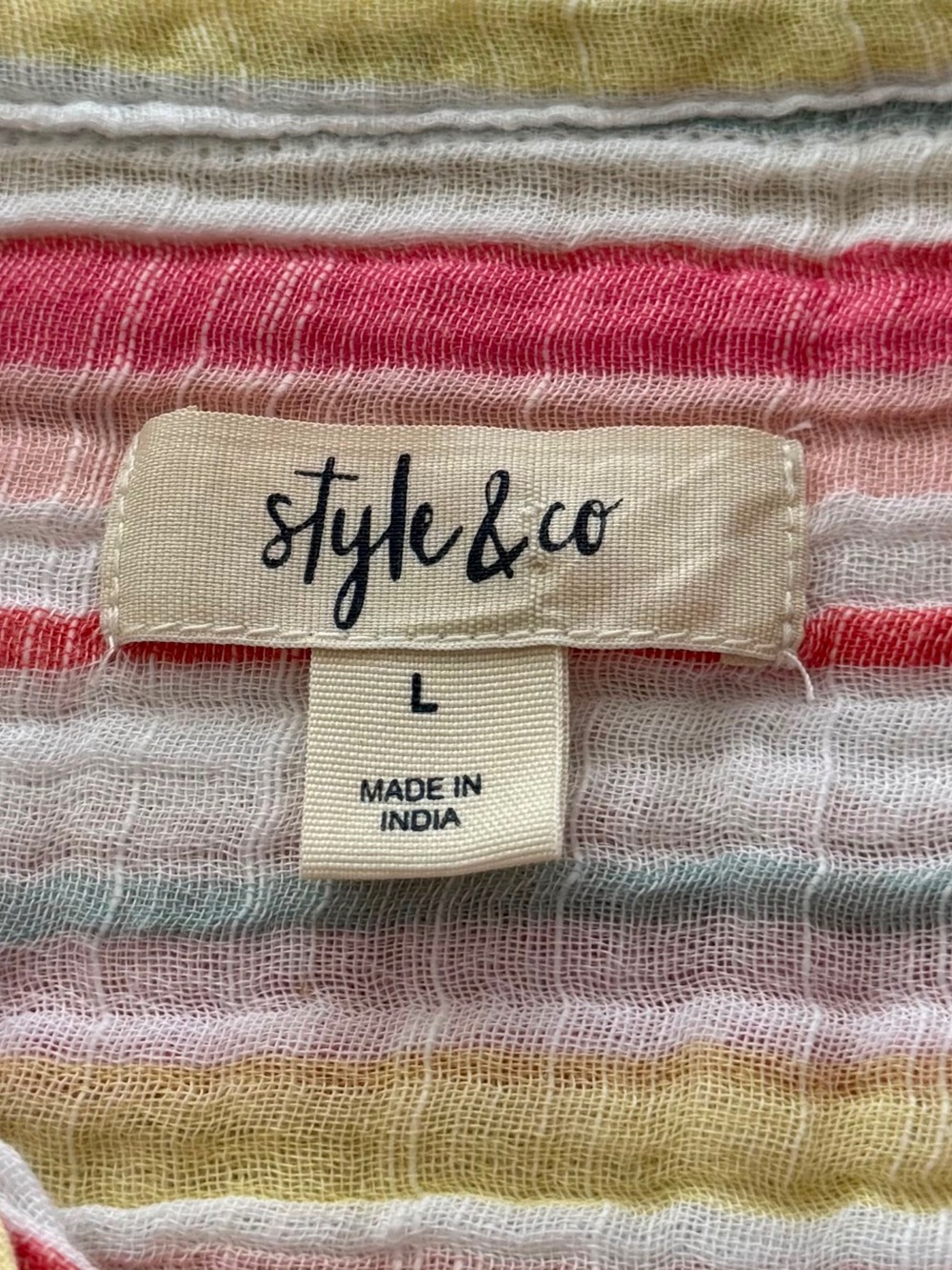 Style & Co. Pink Multi Short-Sleeve Striped Button-Down Shirt - Picture 2 of 7